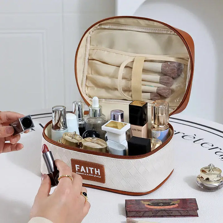 Trousse de Maquillage Carrée - Grande Capacité Portable avec Fermeture Éclair