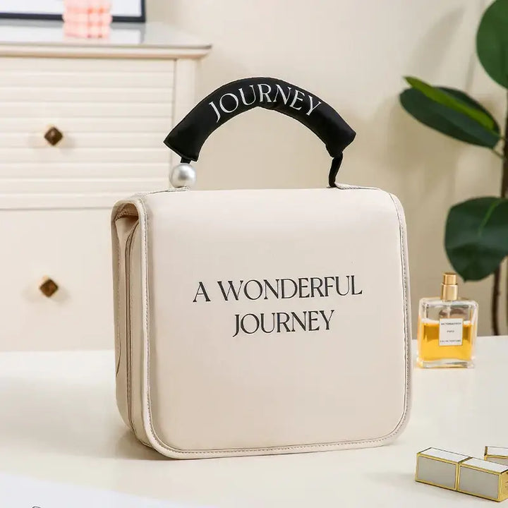 Trousse de Maquillage en Cuir - Étanche & Idéale pour le Voyage - Beige