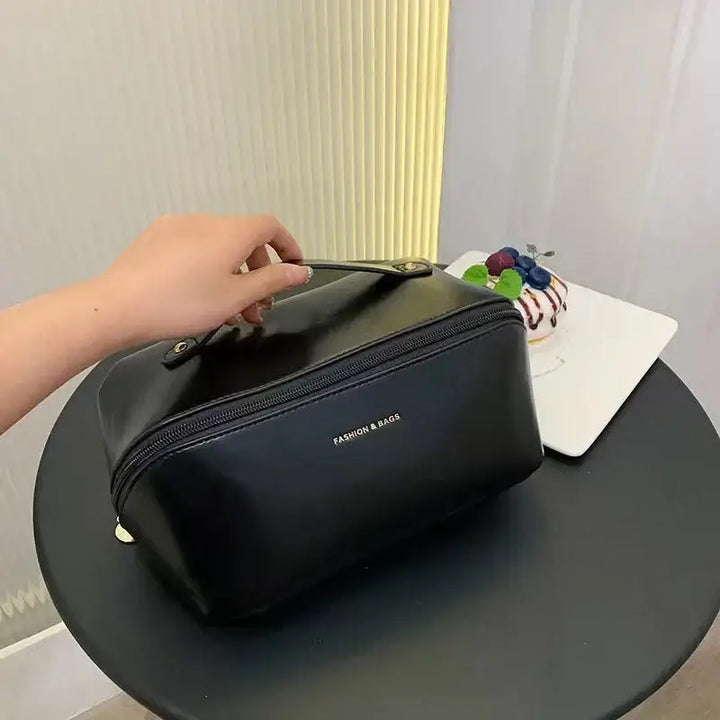 Trousse de Maquillage en Cuir - Grande Capacité Étanche & Multifonction Voyage - Noir