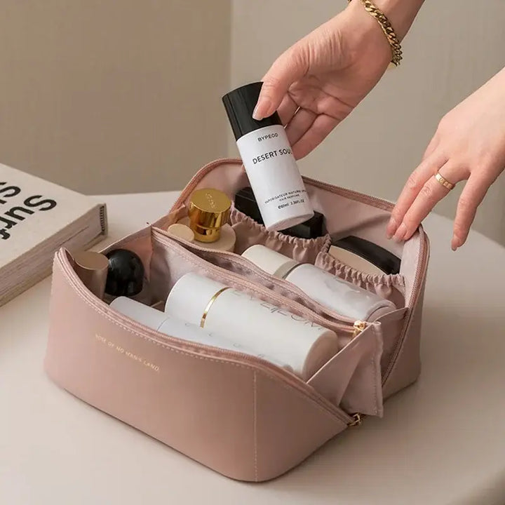 Trousse de Maquillage en Cuir - Grande Capacité Étanche & Multifonction Voyage