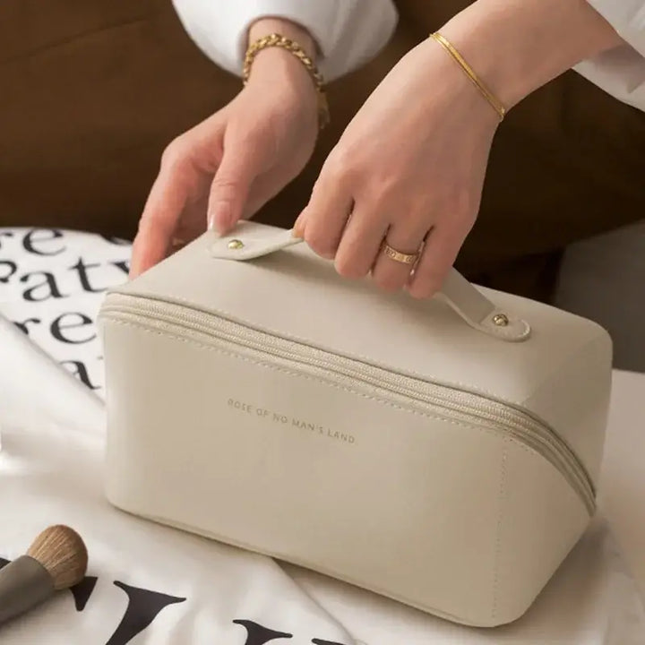 Trousse de Maquillage en Cuir - Grande Capacité Étanche & Multifonction Voyage