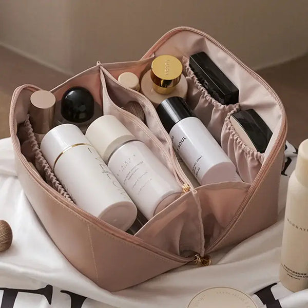 Trousse de Maquillage en Cuir - Grande Capacité Étanche & Multifonction Voyage