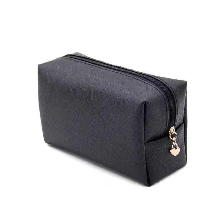 Trousse de Maquillage en Cuir PU - Rangement Compact et Élégant pour Voyage - Noir