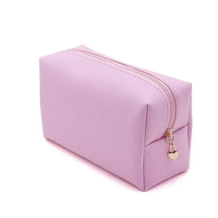 Trousse de Maquillage en Cuir PU - Rangement Compact et Élégant pour Voyage - Rose