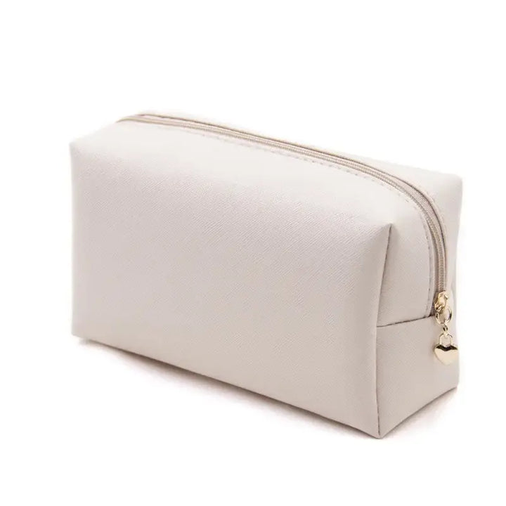 Trousse de Maquillage en Cuir PU - Rangement Compact et Élégant pour Voyage - Beige