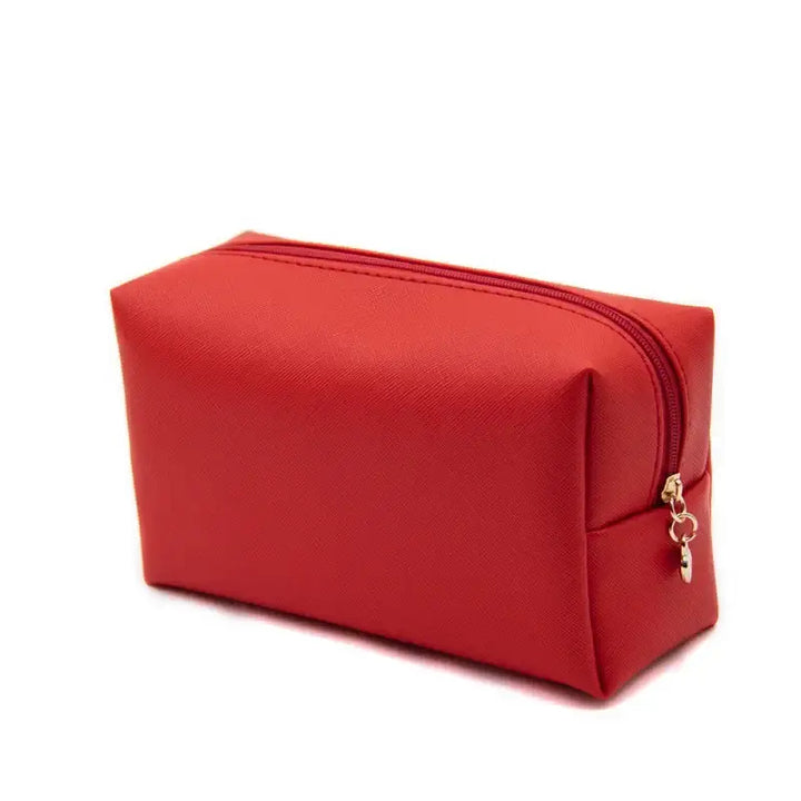 Trousse de Maquillage en Cuir PU - Rangement Compact et Élégant pour Voyage - Rouge