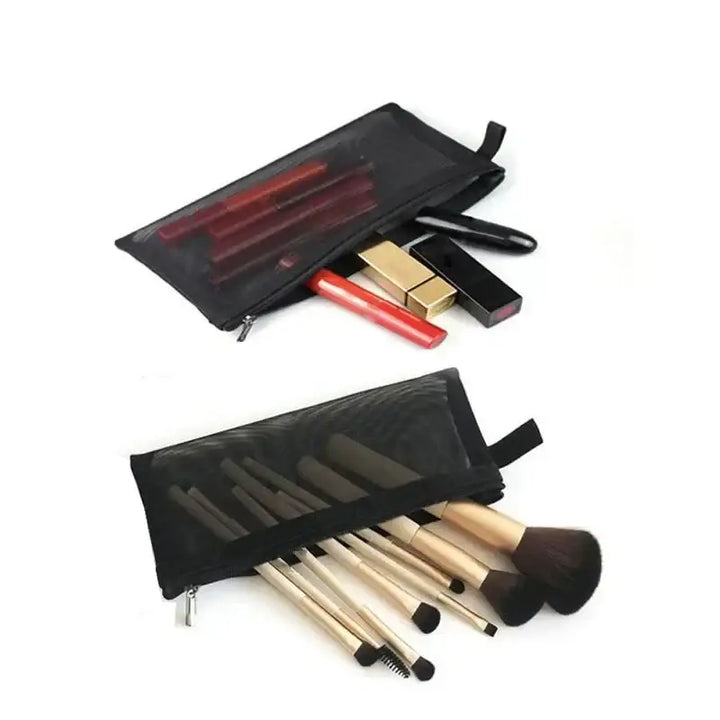 Trousse de Maquillage en Maille - Pochette Rangement Multifonction Compacte