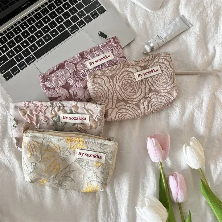 Trousse de Maquillage en Toile - Motif Floral Compacte & Pratique pour Voyage