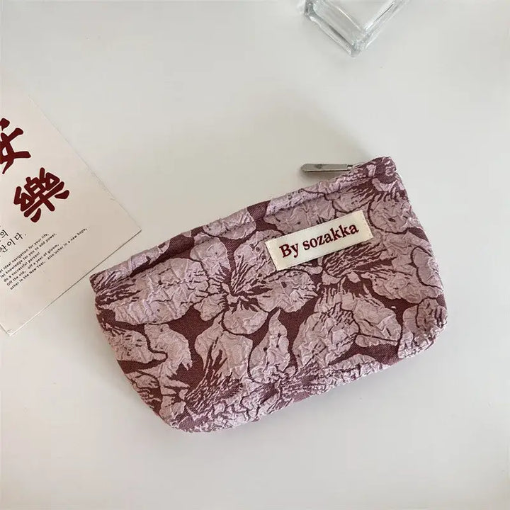 Trousse de Maquillage en Toile - Motif Floral Compacte & Pratique pour Voyage - 17