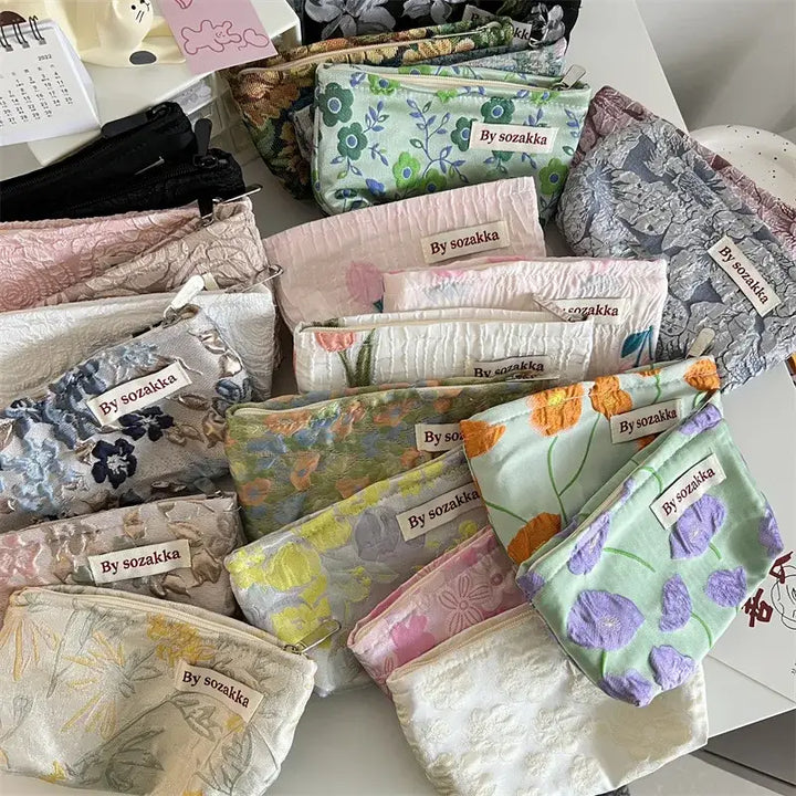Trousse de Maquillage en Toile - Motif Floral Compacte & Pratique pour Voyage