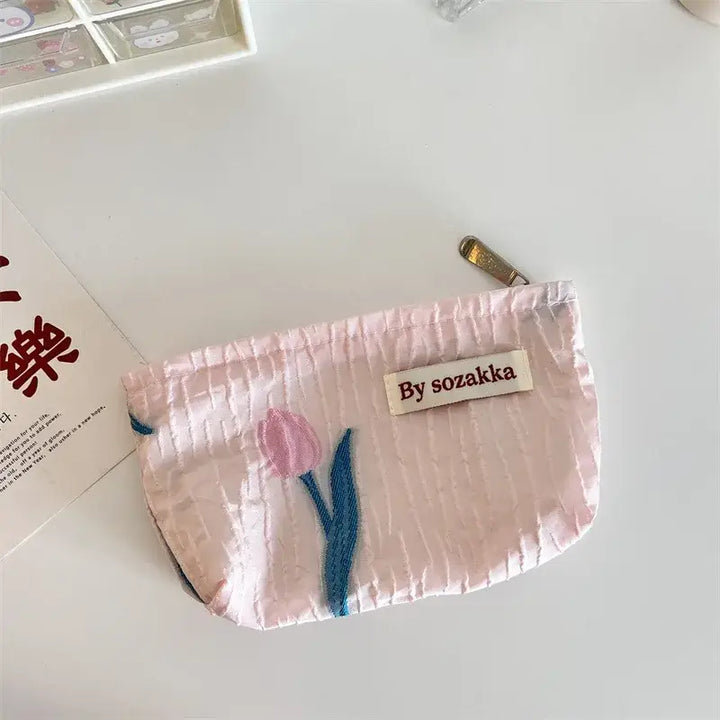 Trousse de Maquillage en Toile - Motif Floral Compacte & Pratique pour Voyage - 9