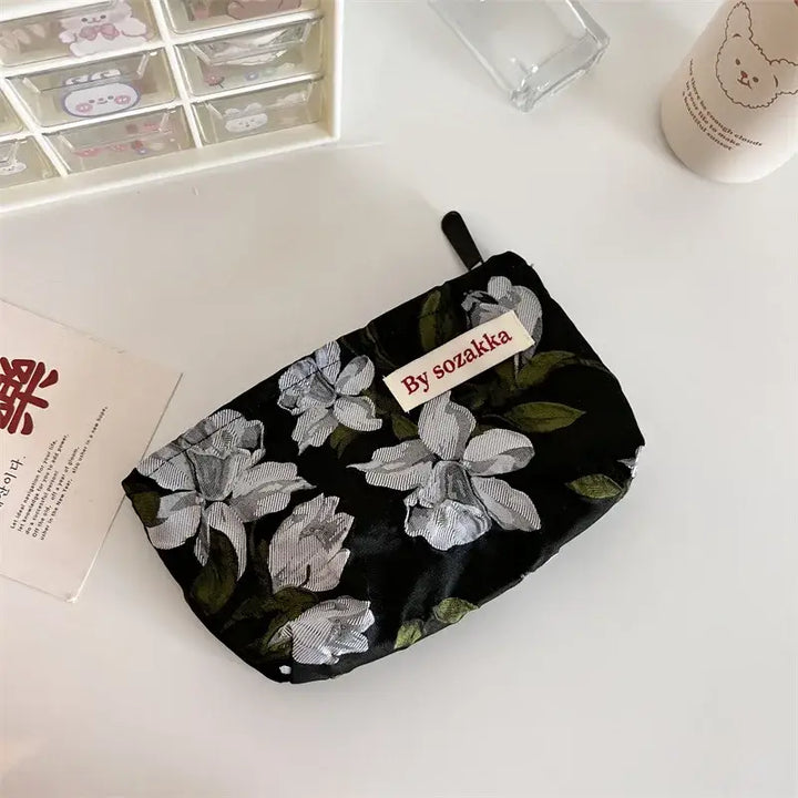 Trousse de Maquillage en Toile - Motif Floral Compacte & Pratique pour Voyage - 21