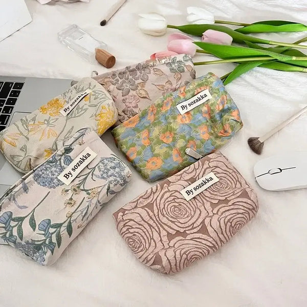 Trousse de Maquillage en Toile - Motif Floral Compacte & Pratique pour Voyage