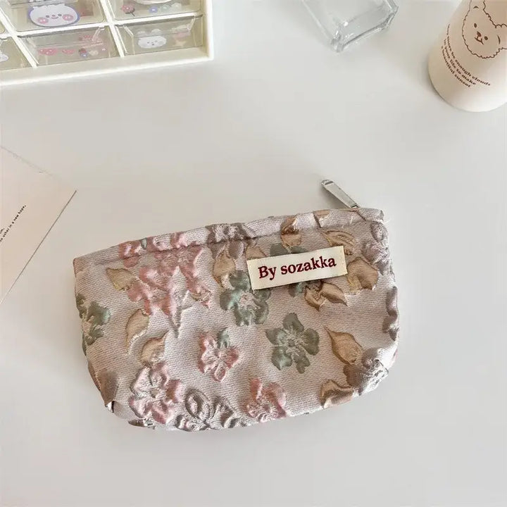 Trousse de Maquillage en Toile - Motif Floral Compacte & Pratique pour Voyage - 12