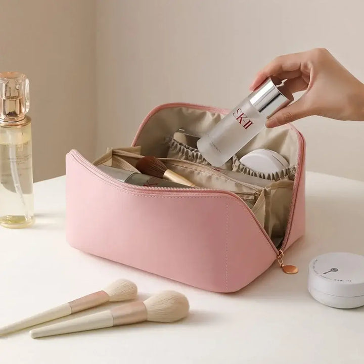 Trousse de Maquillage Étanche - Grande Capacité et Portable pour Voyage - Rose