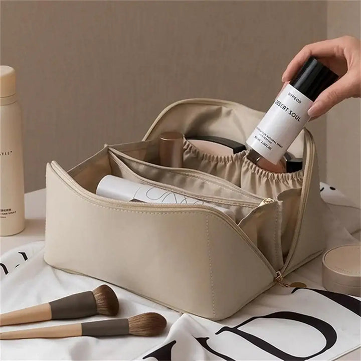 Trousse de Maquillage Étanche - Grande Capacité et Portable pour Voyage - Café