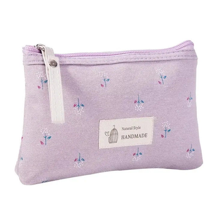 Trousse de Maquillage Fleurie - Pochette Voyage Compacte à Fermeture Éclair - Violet