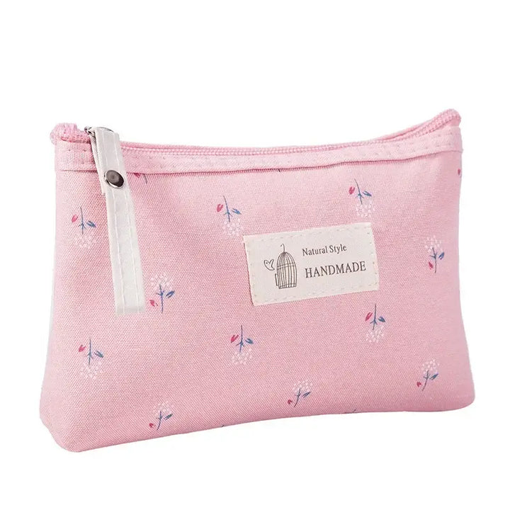 Trousse de Maquillage Fleurie - Pochette Voyage Compacte à Fermeture Éclair - Rose