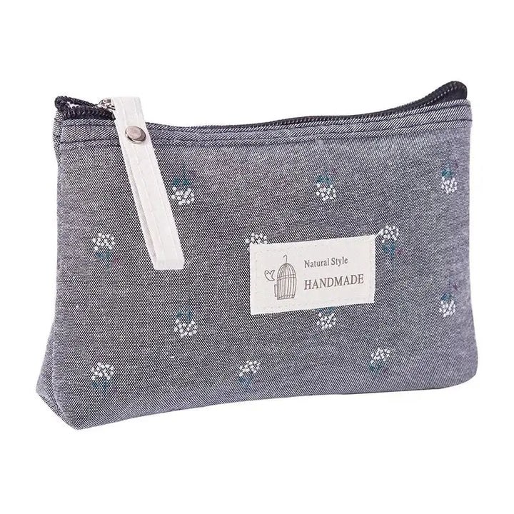 Trousse de Maquillage Fleurie - Pochette Voyage Compacte à Fermeture Éclair - Gris