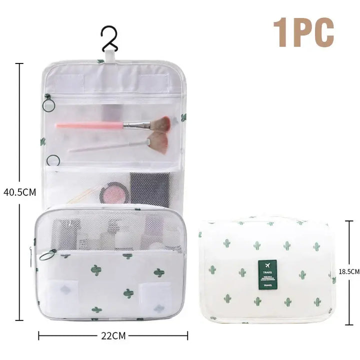 Trousse de Maquillage Imperméable - Grande Capacité avec Crochet - Cactus