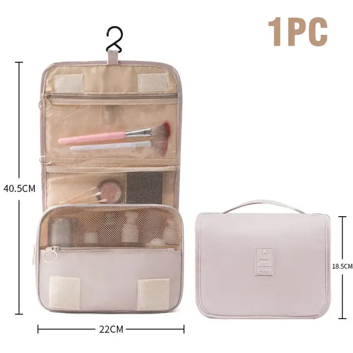 Trousse de Maquillage Imperméable - Grande Capacité avec Crochet - Beige