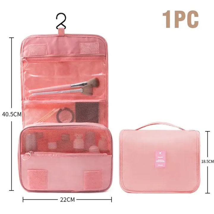 Trousse de Maquillage Imperméable - Grande Capacité avec Crochet - Rose