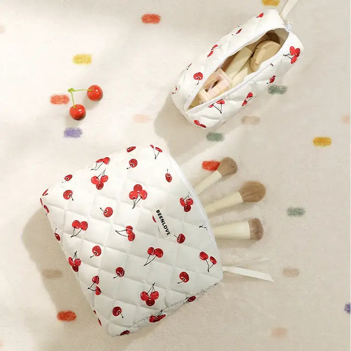 Trousse de Maquillage Matelassée - Format Pratique Trousse de Maquillage Grande Capacité - Motif Fleuri Trousse