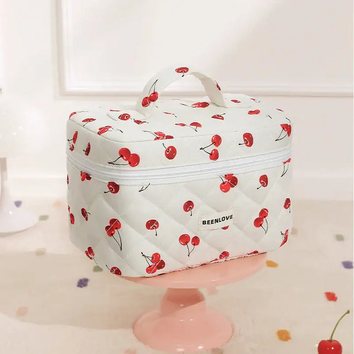 Trousse de Maquillage Matelassée - Format Pratique Trousse de Maquillage Grande Capacité - Motif Fleuri Trousse