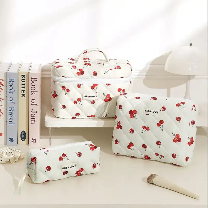 Trousse de Maquillage Matelassée - Format Pratique Trousse de Maquillage Grande Capacité - Motif Fleuri Trousse