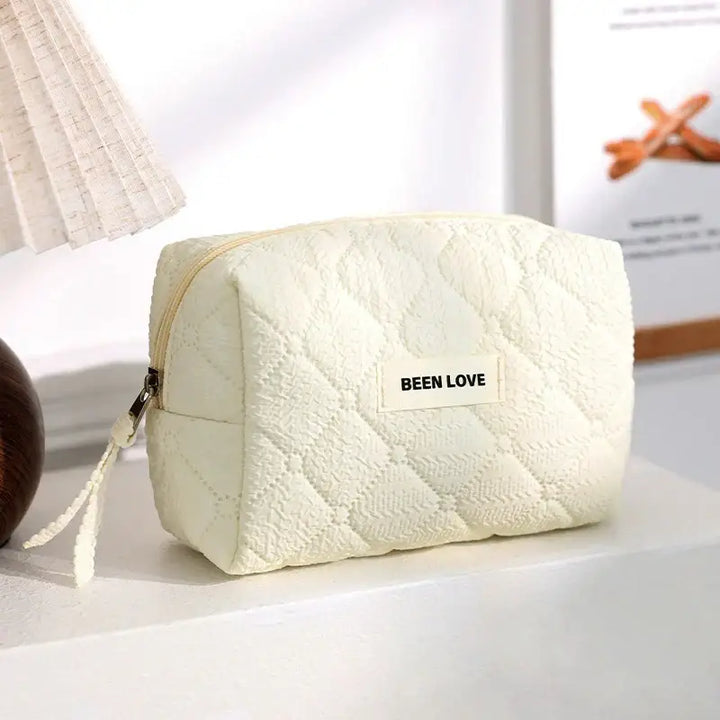 Trousse de Maquillage Matelassée - Format Voyage et Rangement Organisé - Beige 1