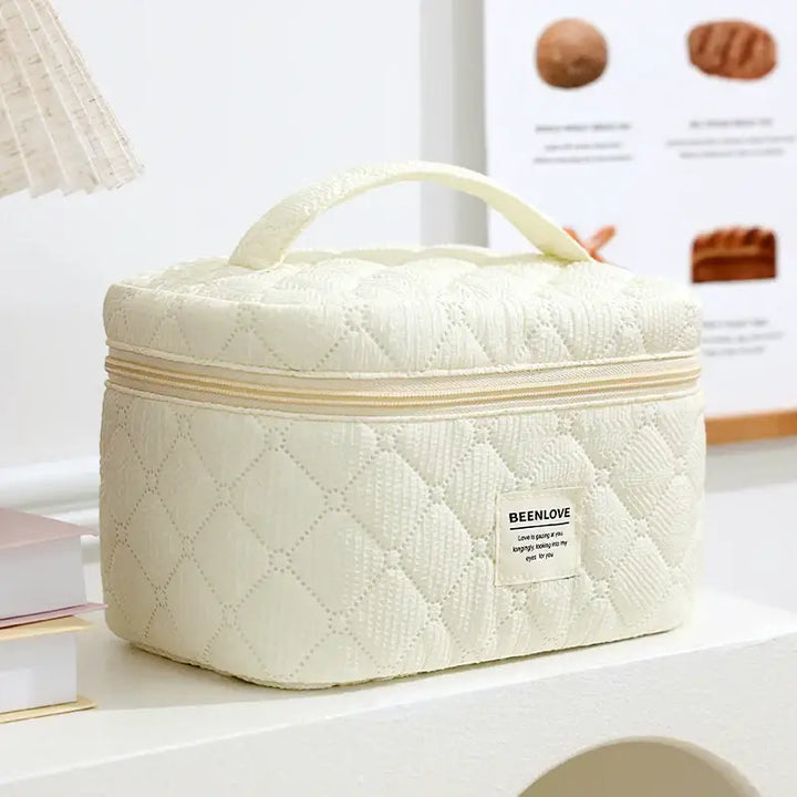 Trousse de Maquillage Matelassée - Format Voyage et Rangement Organisé - Beige 3