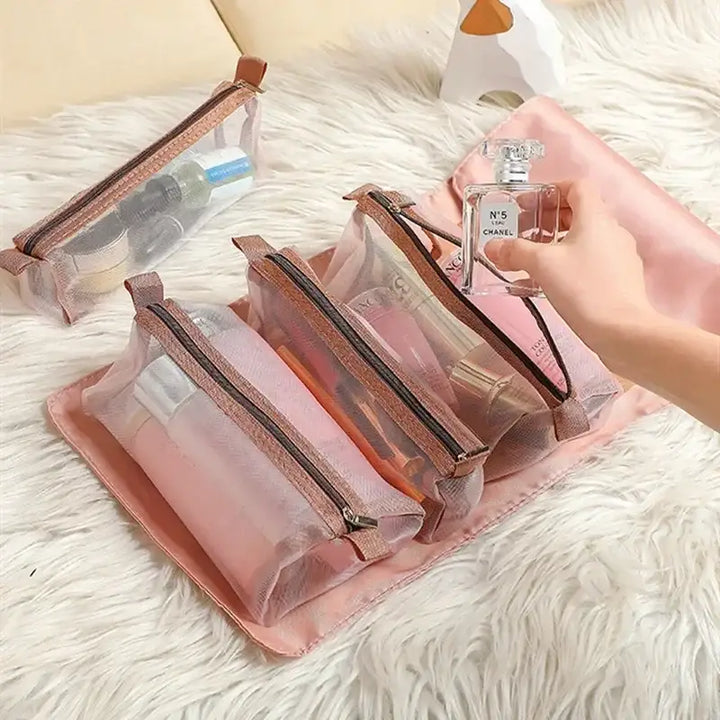 Trousse de Maquillage Pliable en Nylon - Compartiments Séparables & Fermeture Éclair