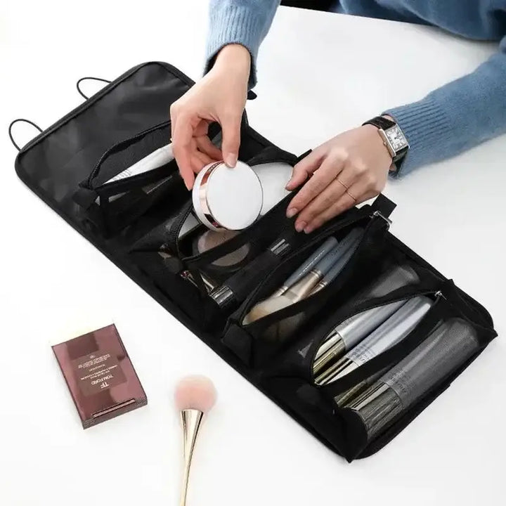 Trousse de Maquillage Pliable en Nylon - Compartiments Séparables & Fermeture Éclair
