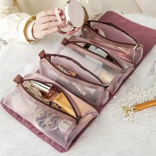 Trousse de Maquillage Pliable en Nylon - Compartiments Séparables & Fermeture Éclair