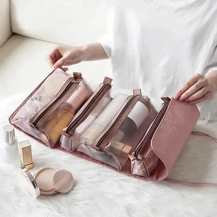 Trousse de Maquillage Pliable en Nylon - Compartiments Séparables & Fermeture Éclair