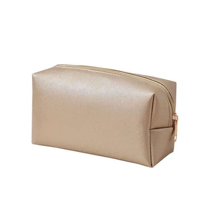 Trousse de Maquillage Portable - Grande Capacité avec Fermeture Éclair - Or / L