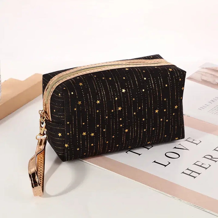 Trousse de Maquillage Portable - Motif Étoiles et Compacte pour Voyage - Noir