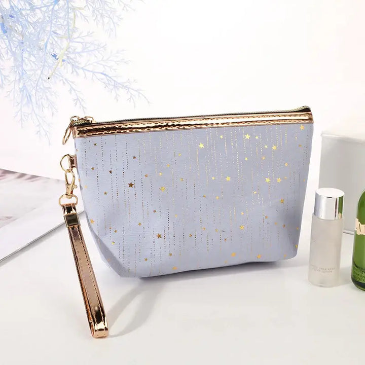 Trousse de Maquillage Portable - Motif Étoiles et Compacte pour Voyage - Bleu