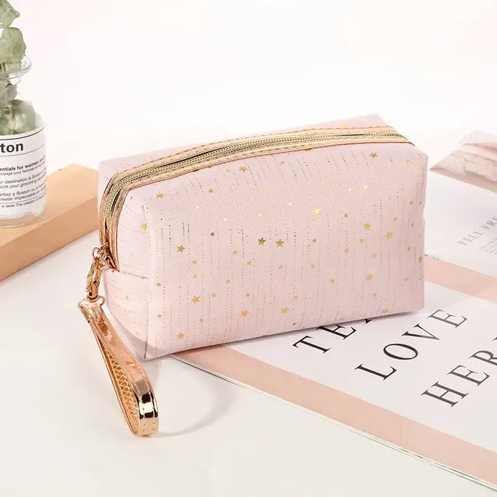 Trousse de Maquillage Portable - Motif Étoiles et Compacte pour Voyage - Rose Clair