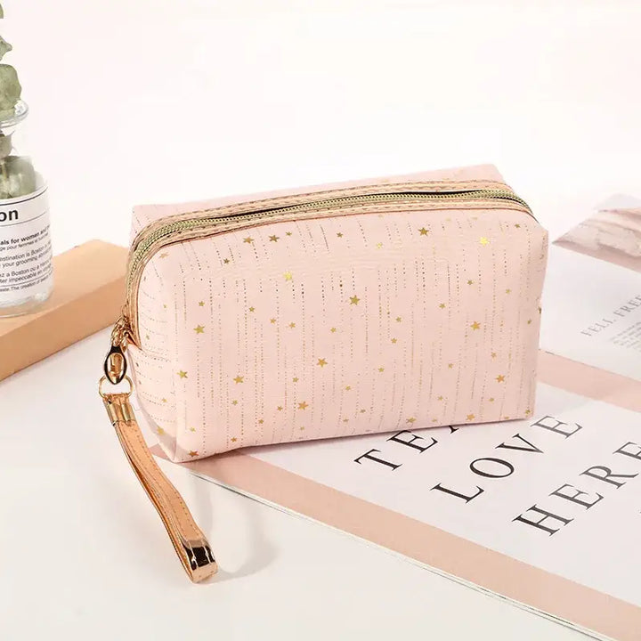 Trousse de Maquillage Portable - Motif Étoiles et Compacte pour Voyage - Rose