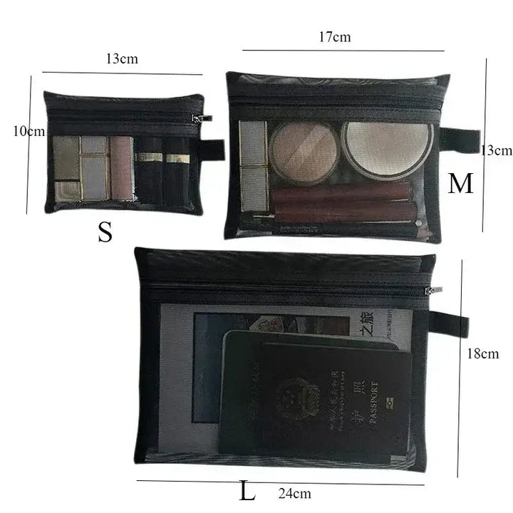Trousse de Maquillage Transparente en Maille Noire - Fermeture Éclair Voyage - 5 / S