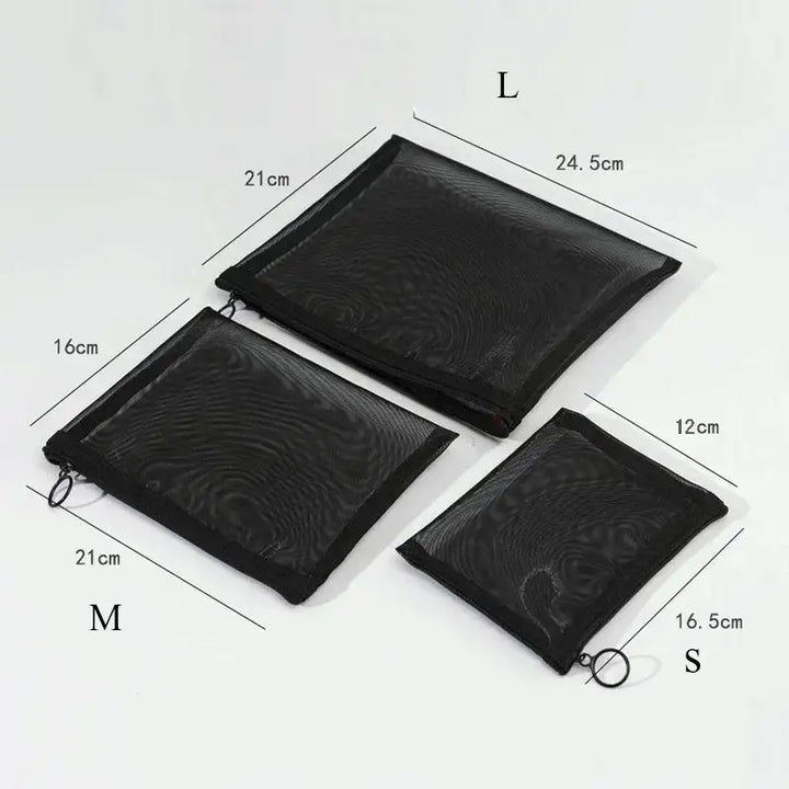 Trousse de Maquillage Transparente en Maille Noire - Fermeture Éclair Voyage - 3 / S