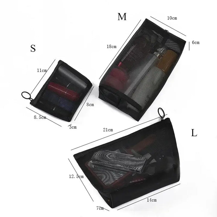 Trousse de Maquillage Transparente en Maille Noire - Fermeture Éclair Voyage - 2 / S