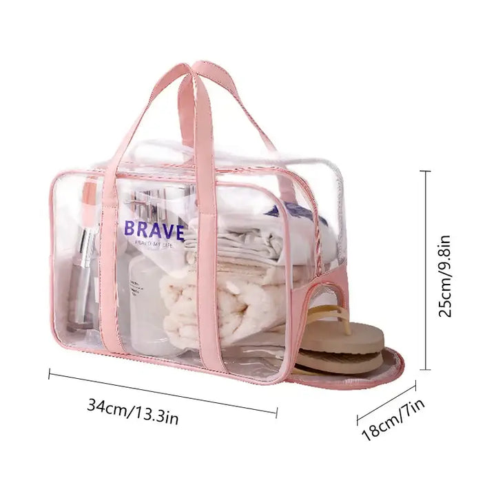 Trousse de Maquillage Transparente Étanche - Grande Capacité et Portable - L-Rose