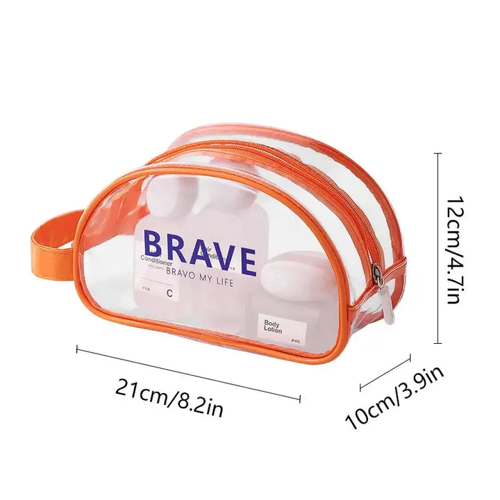 Trousse de Maquillage Transparente Étanche - Grande Capacité et Portable - S-Orange