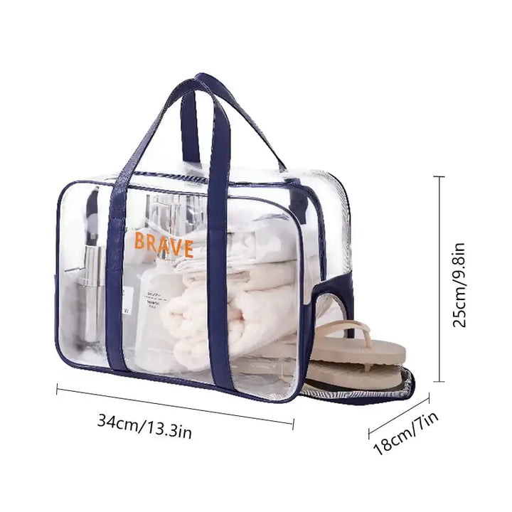 Trousse de Maquillage Transparente Étanche - Grande Capacité et Portable - L-Bleu