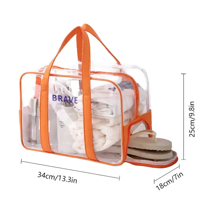 Trousse de Maquillage Transparente Étanche - Grande Capacité et Portable - L-Orange
