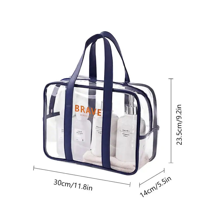 Trousse de Maquillage Transparente Étanche - Grande Capacité et Portable - M-Bleu