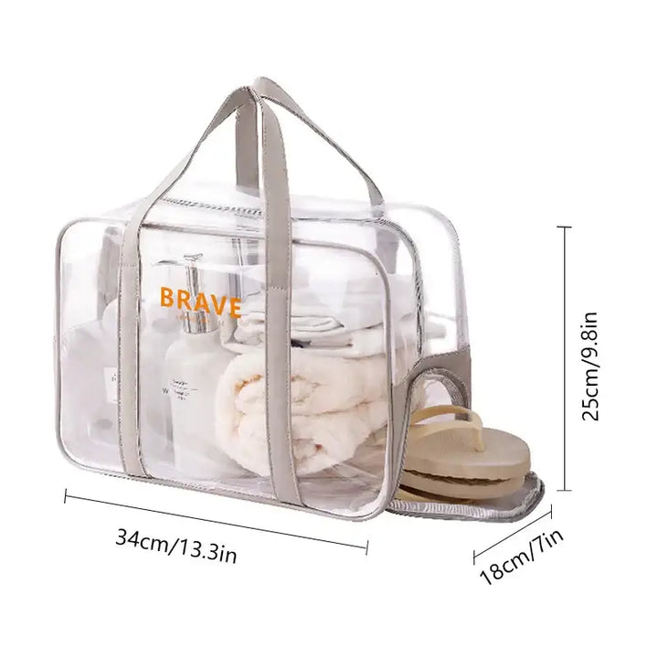 Trousse de Maquillage Transparente Étanche - Grande Capacité et Portable - L-Gris