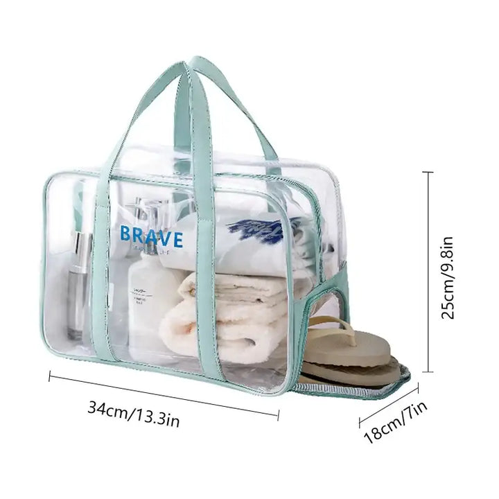 Trousse de Maquillage Transparente Étanche - Grande Capacité et Portable - L-Vert